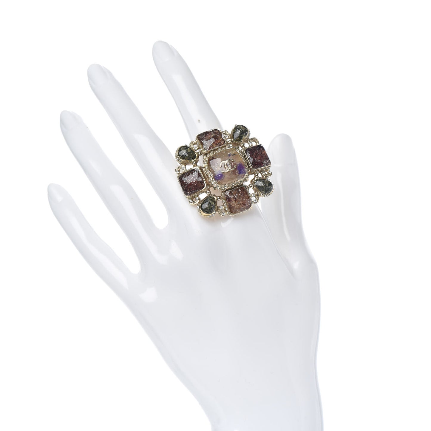 Gripoix Glitter Poured Glass CC Ring 6 Gold Multicolor