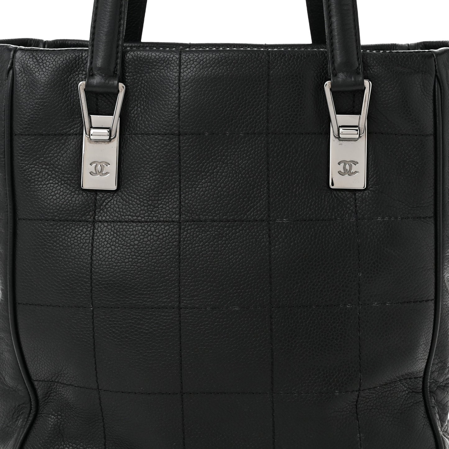 Lambskin Square Stitched Tote Black