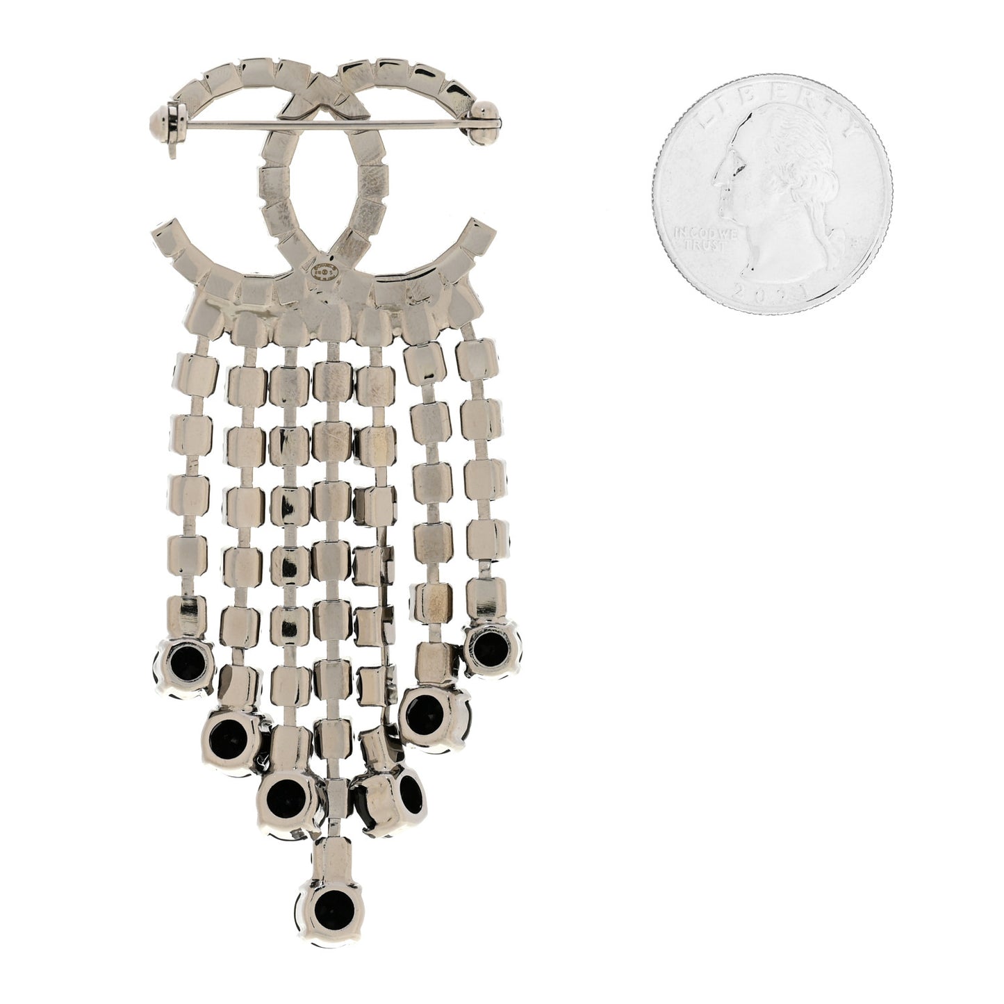 Crystal Fringe CC Brooch Black