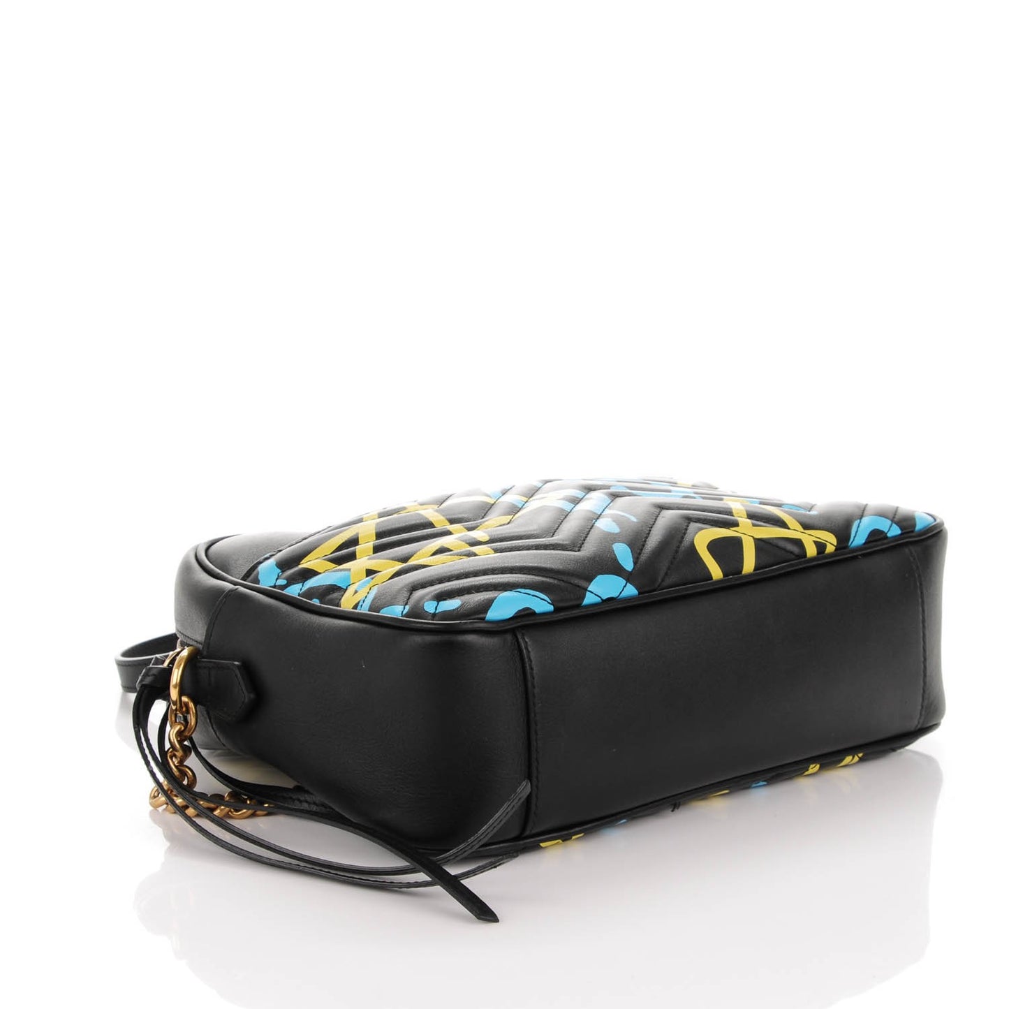 Calfskin Matelasse GucciGhost Medium GG Marmont Chain Shoulder Bag Black New Acquamarine