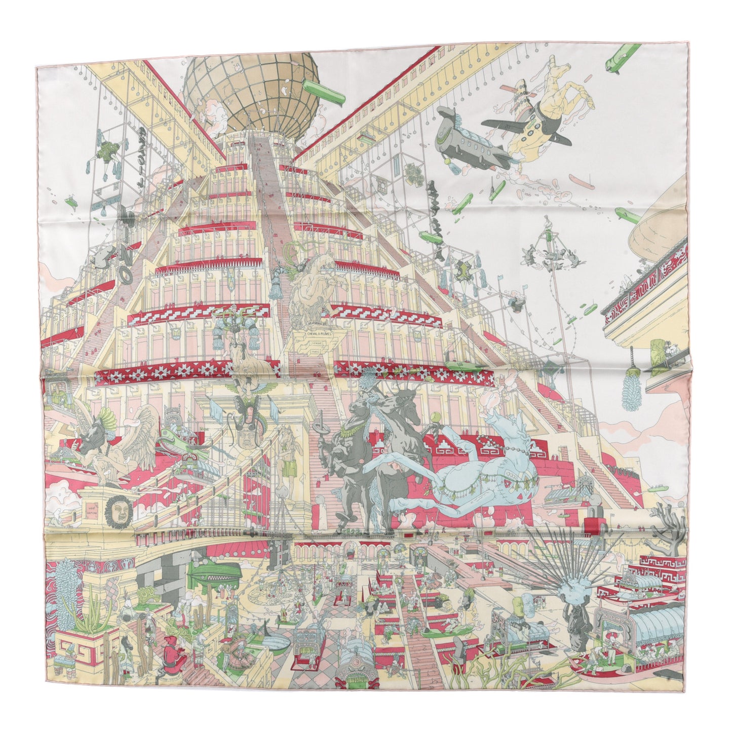 Silk La Legende Du Cheval A Plumes Scarf 90 Vert Blanc Rose