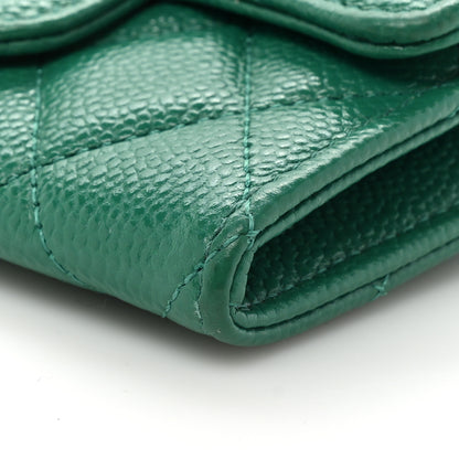 Chanel Caviar Quilted Flap Card Holder Wallet Green 10 of 13