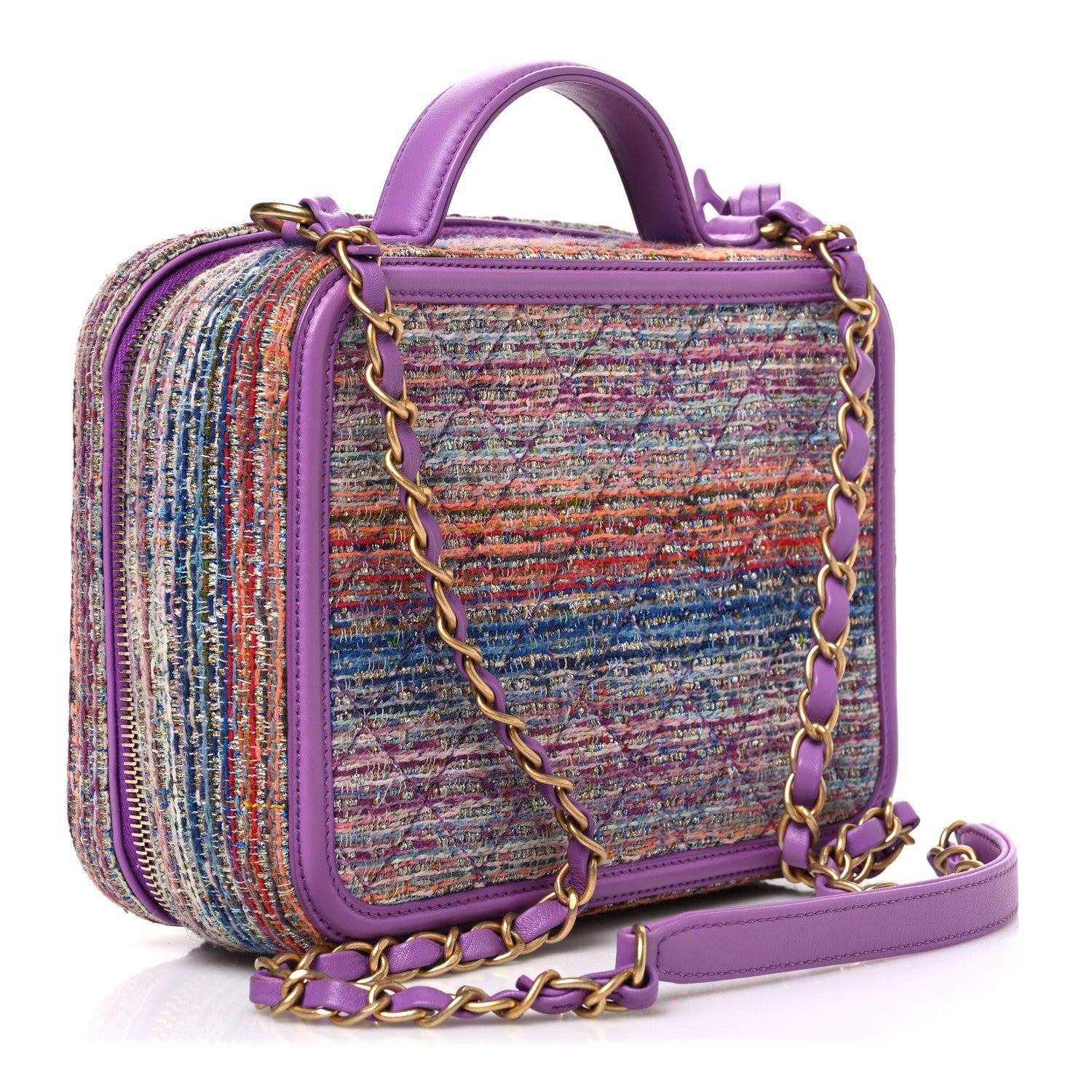 Chanel Tweed Quilted Medium CC Filigree Vanity Case Purple Multicolor 2 of 9