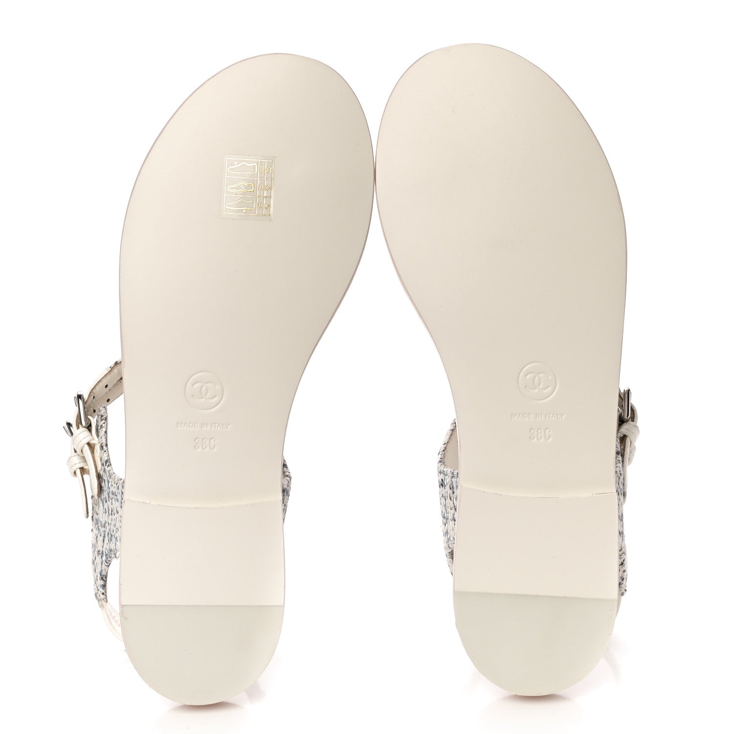 Chanel Tweed CC Thong Sandals 38 Ecru Blue Beige Grey 5 of 11