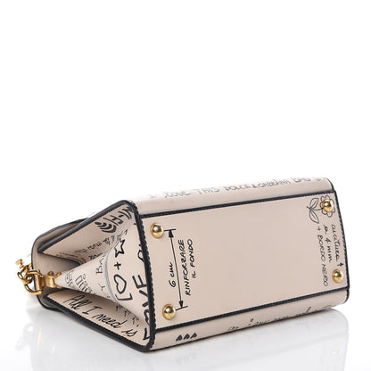 Dolce & Gabbana Calfskin Graffiti Printed Welcome Satchel White Black 4 of 9