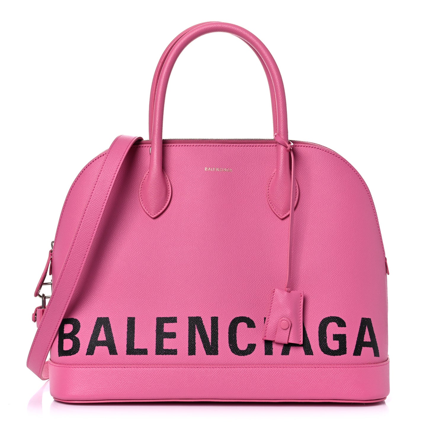 Signature Grained Calfskin Logo M Ville Top Handle Bag Rose Bubblegum Black