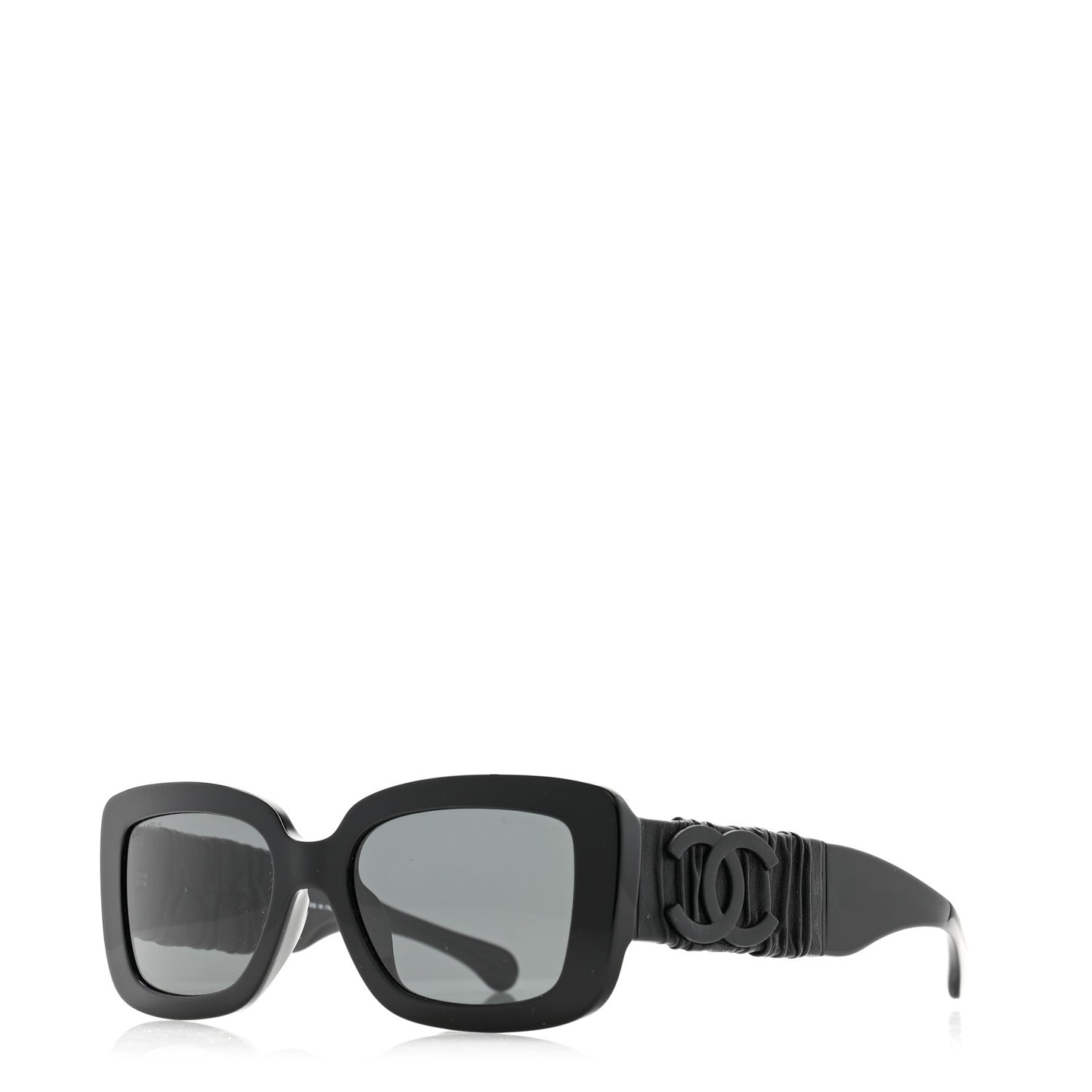 Acetate Calfskin Polarized Square Sunglasses 5473-Q-A Black