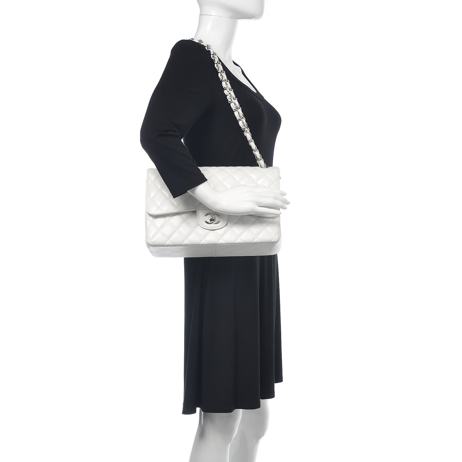 Chanel Caviar Quilted Jumbo Double Flap White 4 of 21