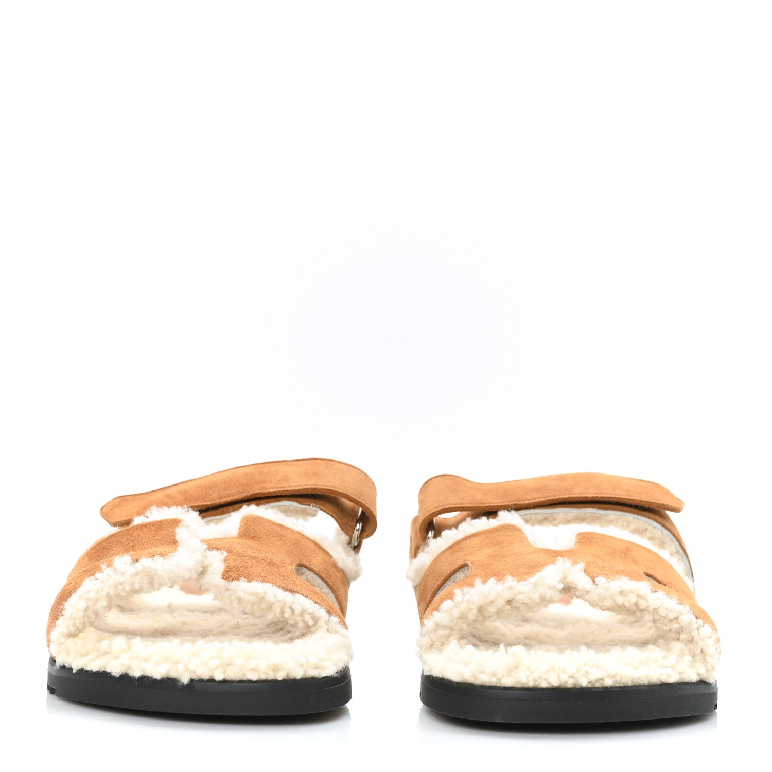 Hermes Suede Goatskin Woolskin Womens Chypre Sandals 40 Golden Beige 2 of 8