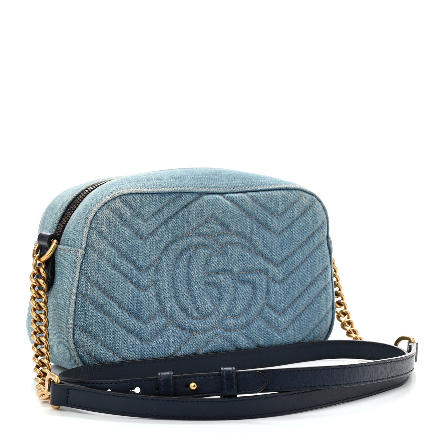 Denim Matelasse Small Pearly GG Marmont Chain Shoulder Bag Blue