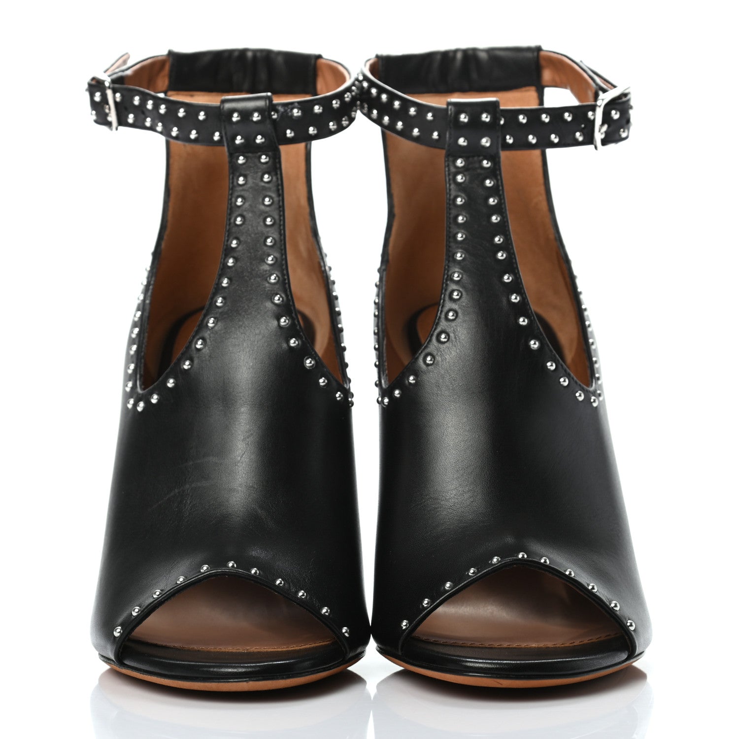 Givenchy Calfskin Studded Elegant T-Strap Sandals 39.5 Black 2 of 10