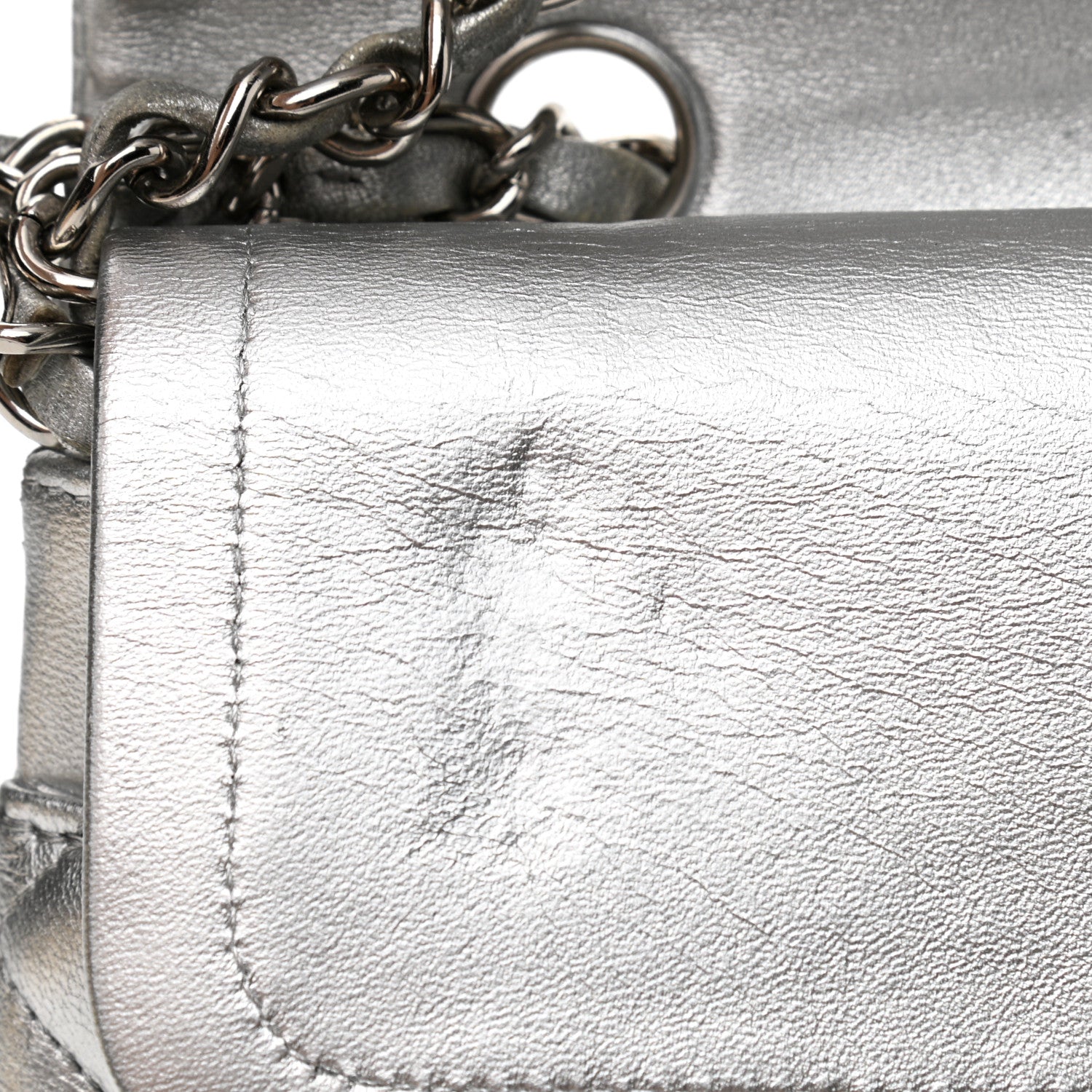 Chanel Metallic Lambskin Quilted Medium Double Flap Silver 8 of 16