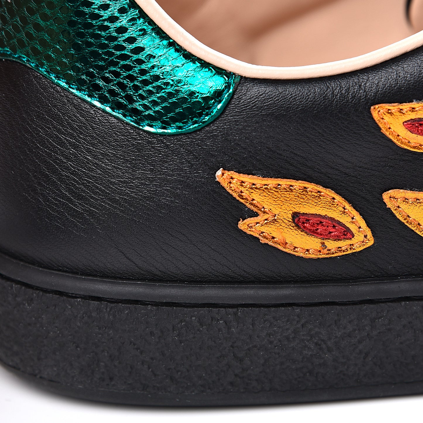 Calfskin Ayers Web Flames Embroidered Mens Ace Sneakers 7 Black