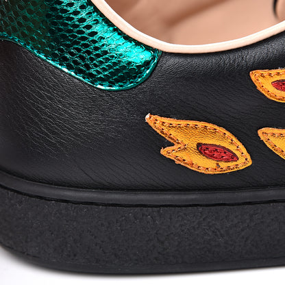 Gucci Calfskin Ayers Web Flames Embroidered Mens Ace Sneakers 7 Black 9 of 9