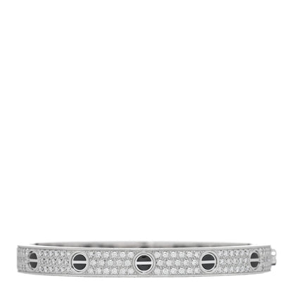 Cartier 18K White Gold Diamond Ceramic LOVE Paved Bracelet 17 2 of 3