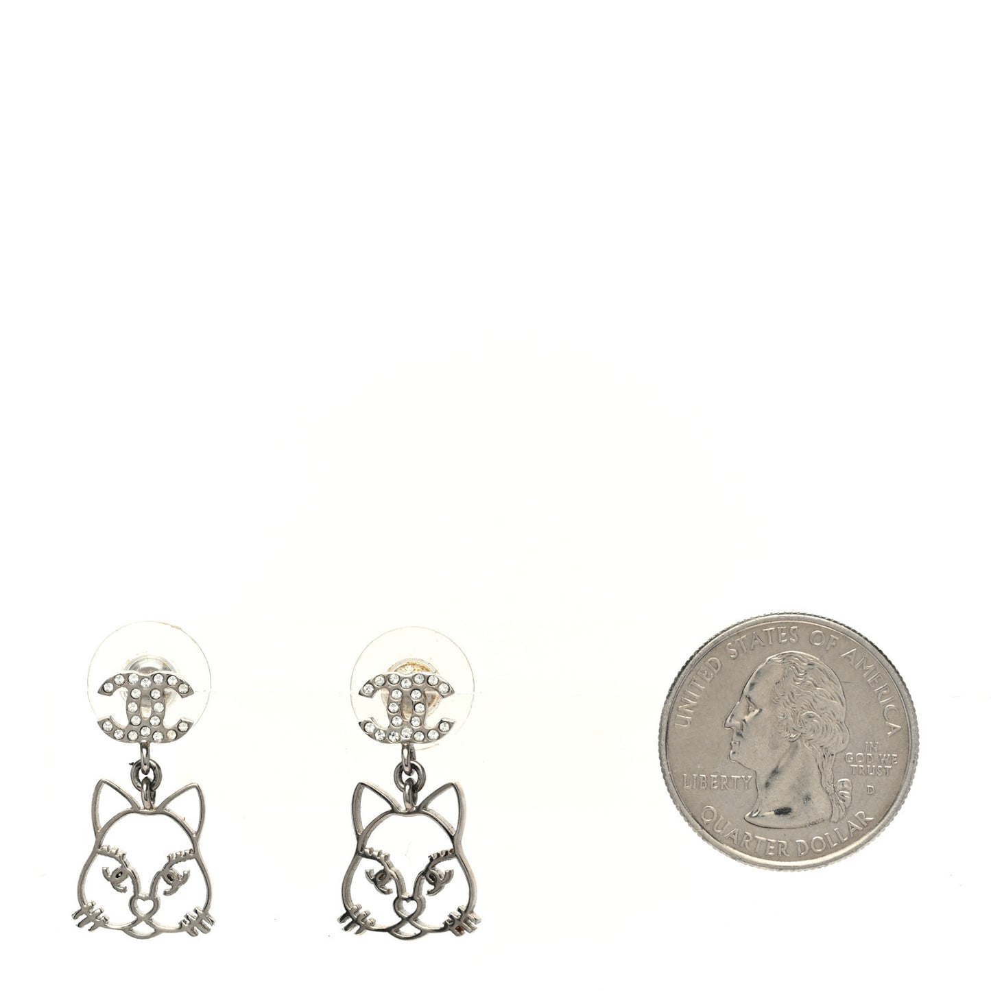 Crystal Emoji Choupette Cat CC Earrings Silver