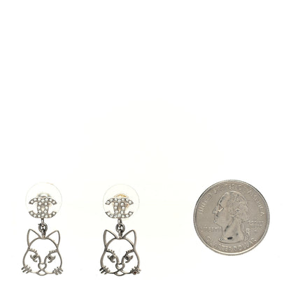 Chanel Crystal Emoji Choupette Cat CC Earrings Silver 2 of 4