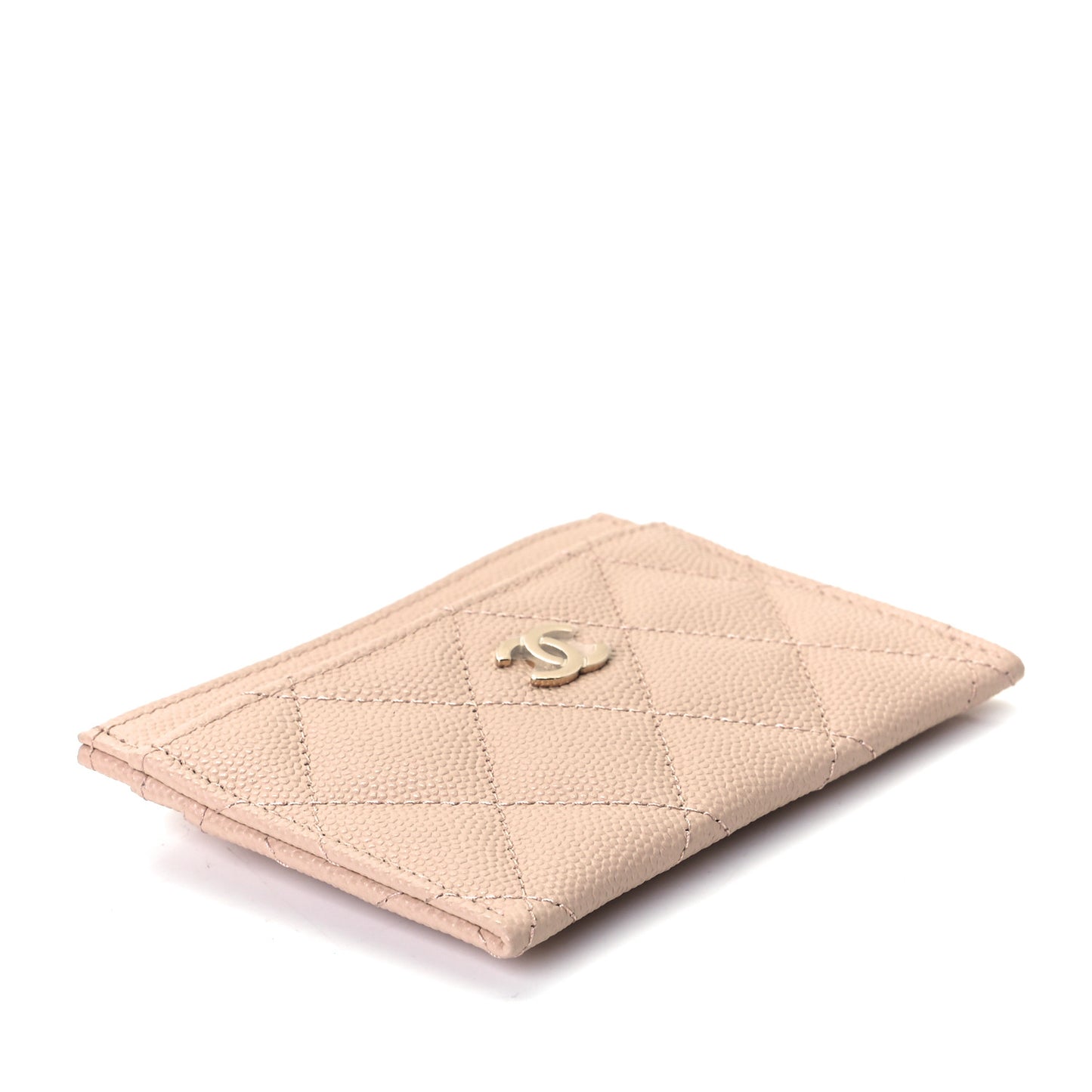 Caviar Quilted Card Holder Light Beige