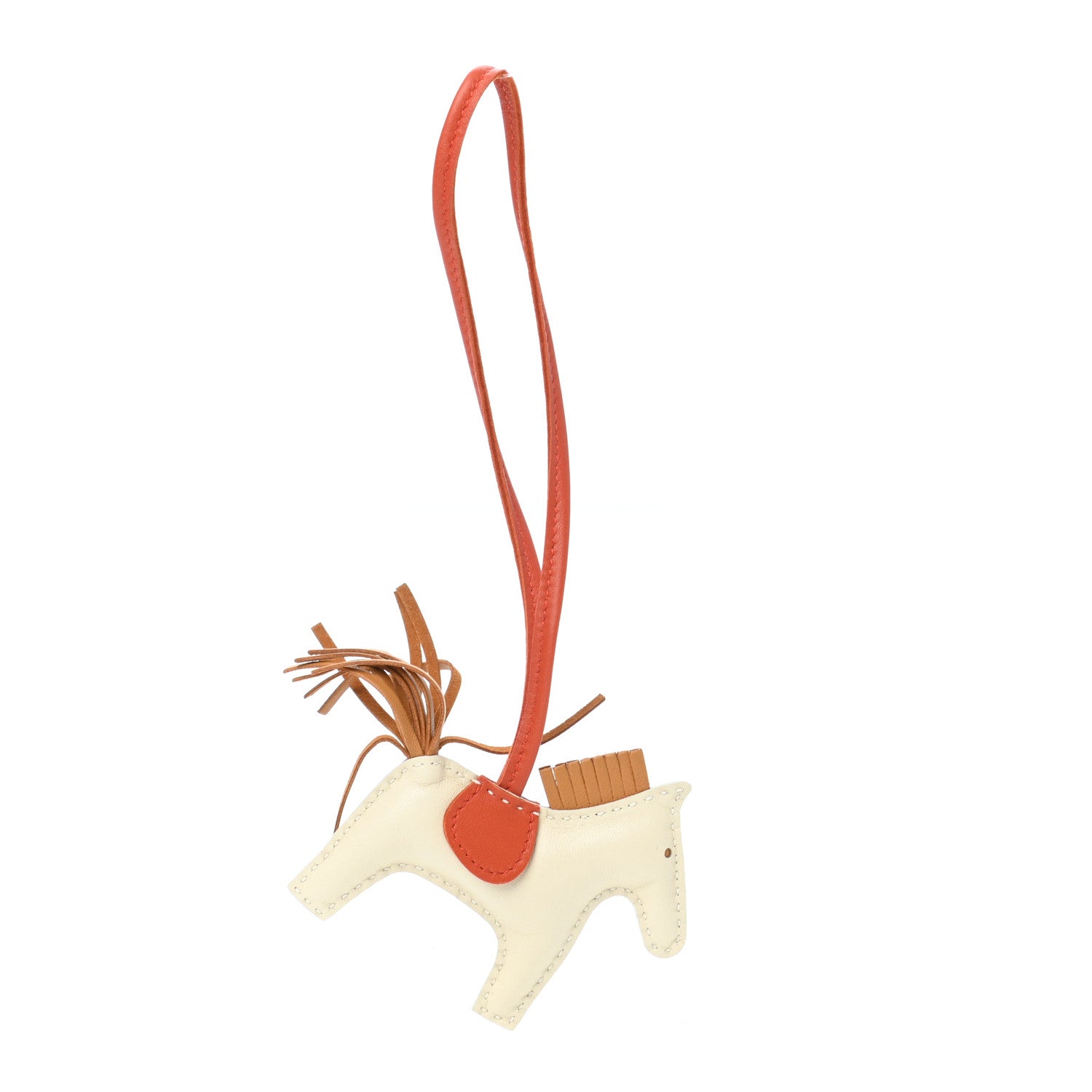 Hermes Milo Lambskin Grigri Rodeo Horse Bag Charm PM Craie Sesame Cornaline 1 of 4