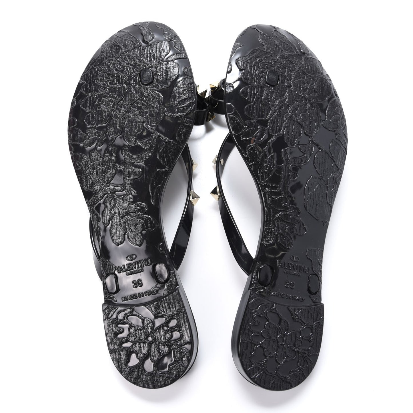 PVC Jelly Rockstud Bow Thong Sandals 36 Black