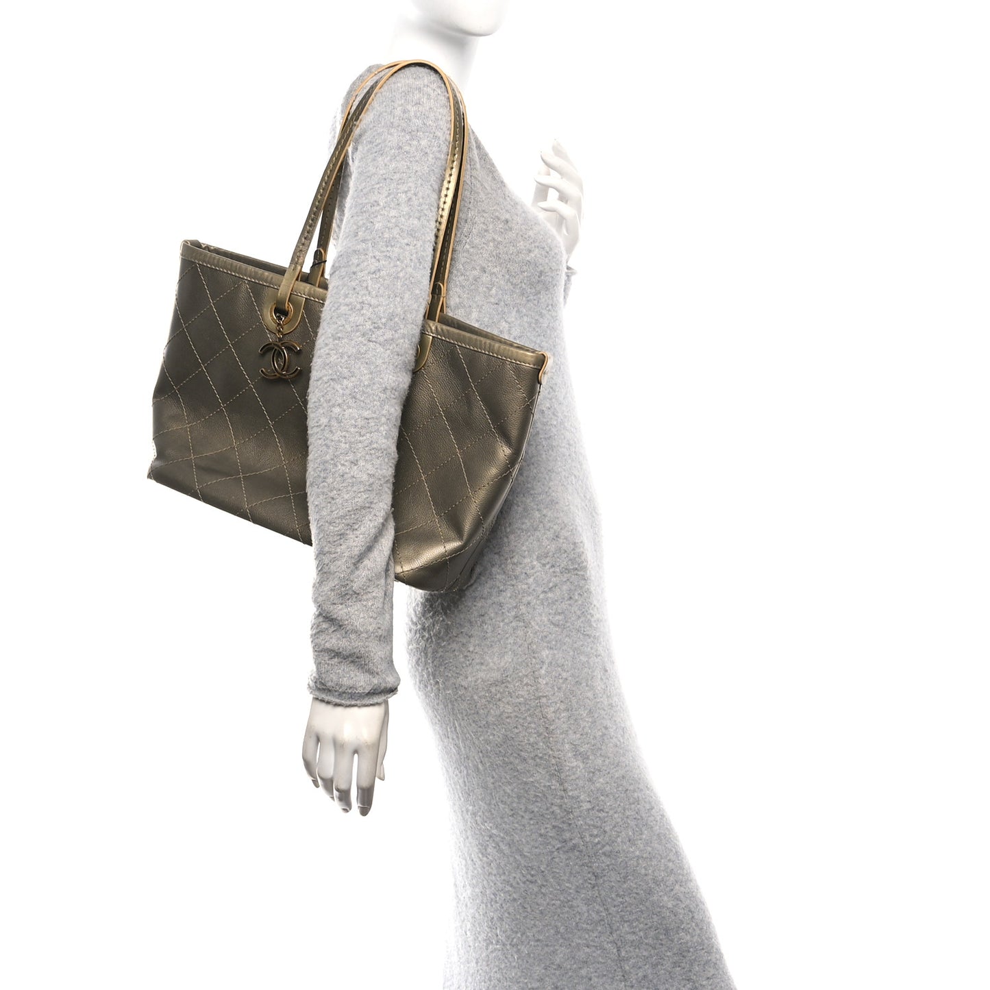 Grained Calfskin Large Shopping Fever Tote Gold