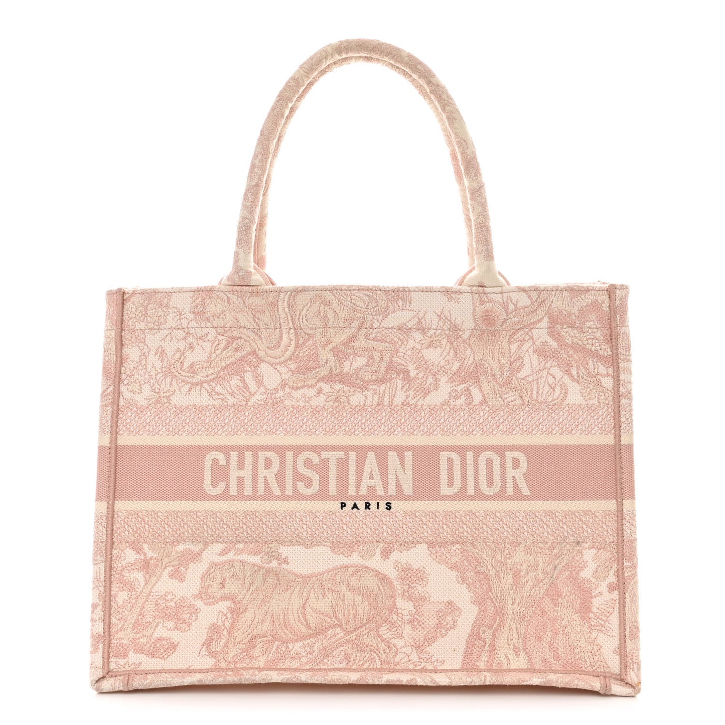 Canvas Toile De Jouy Embroidered Medium Book Tote Pink