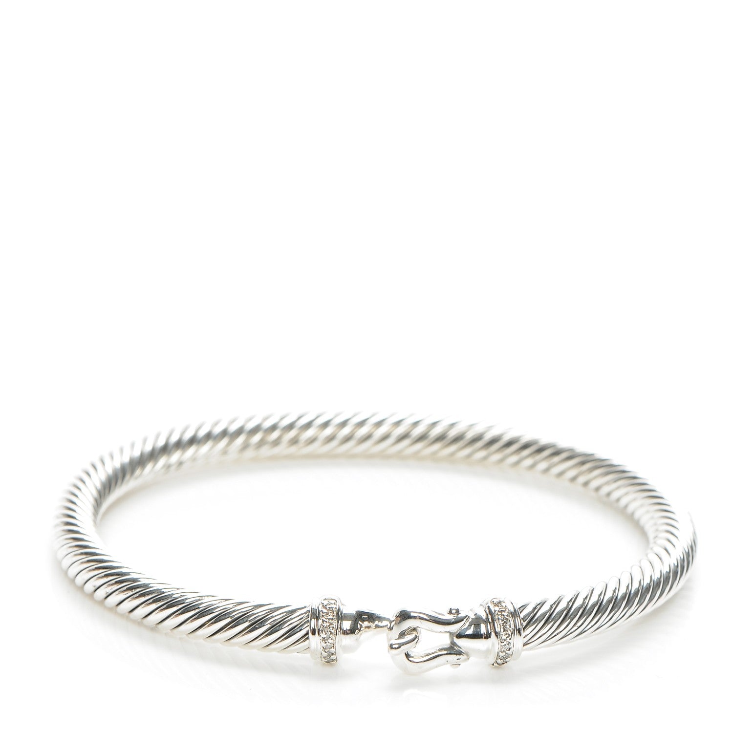 David Yurman Sterling Silver Diamond 5mm Cable Buckle Bracelet 1 of 5