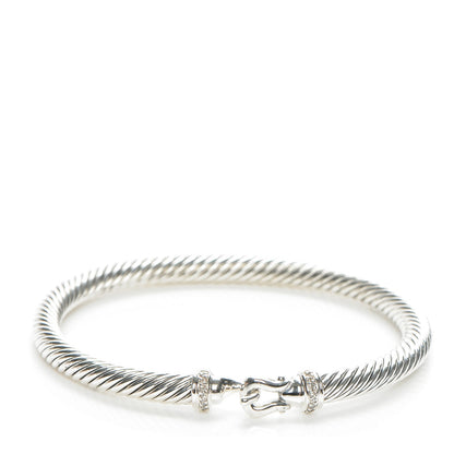 David Yurman Sterling Silver Diamond 5mm Cable Buckle Bracelet 1 of 5