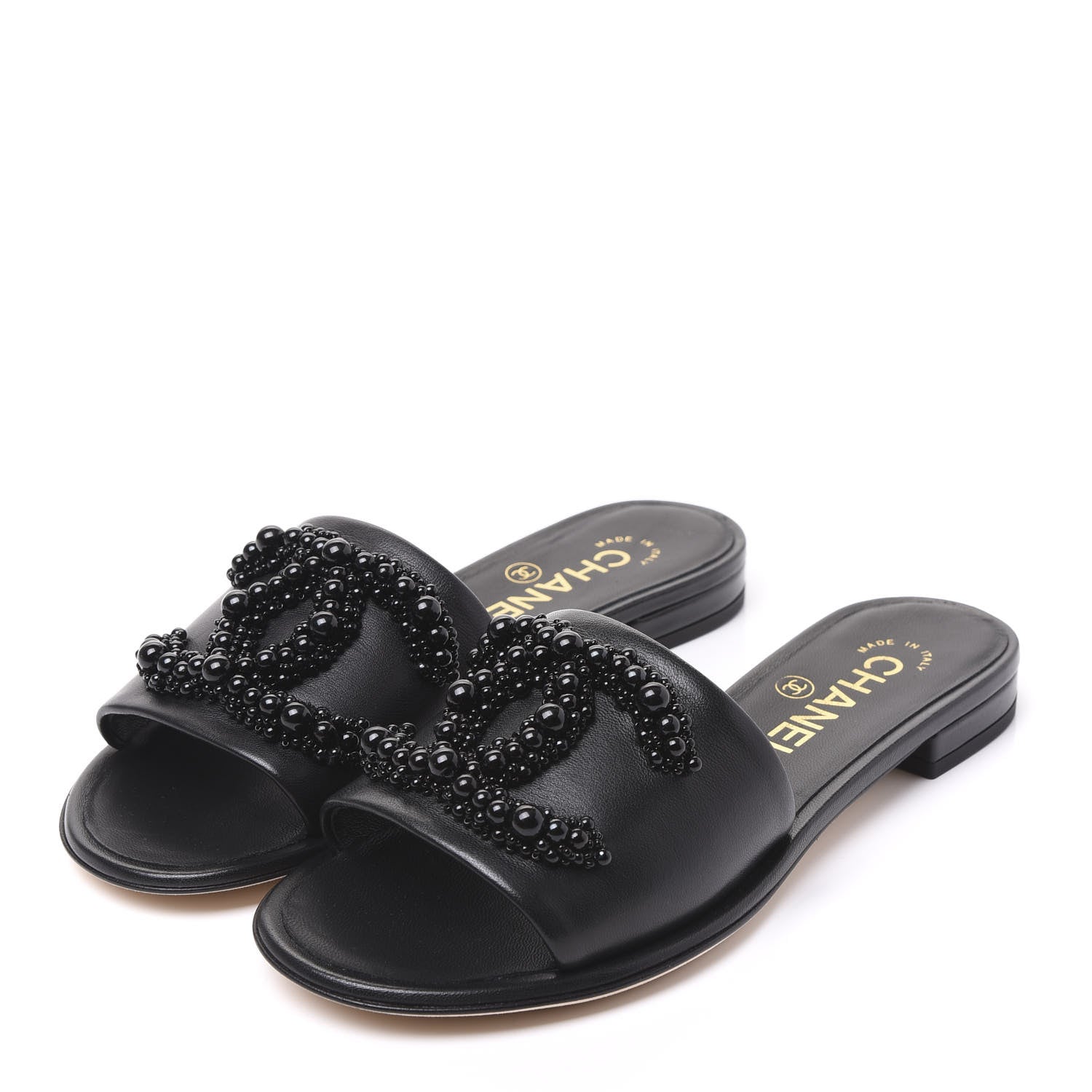 Chanel Lambskin Beaded CC Mules 34 Black 3 of 9