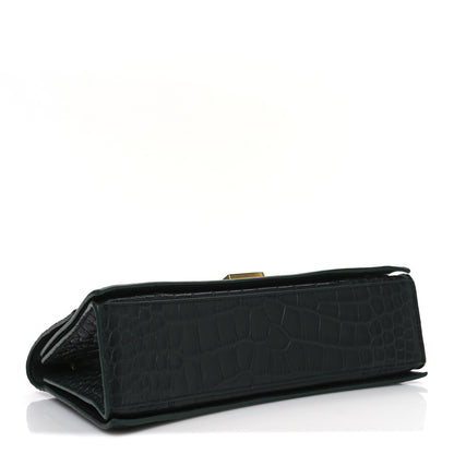 Balenciaga Extra Supple Calfskin Crocodile Embossed Small Crush Chain Bag Dark Green Bottle 4 of 10
