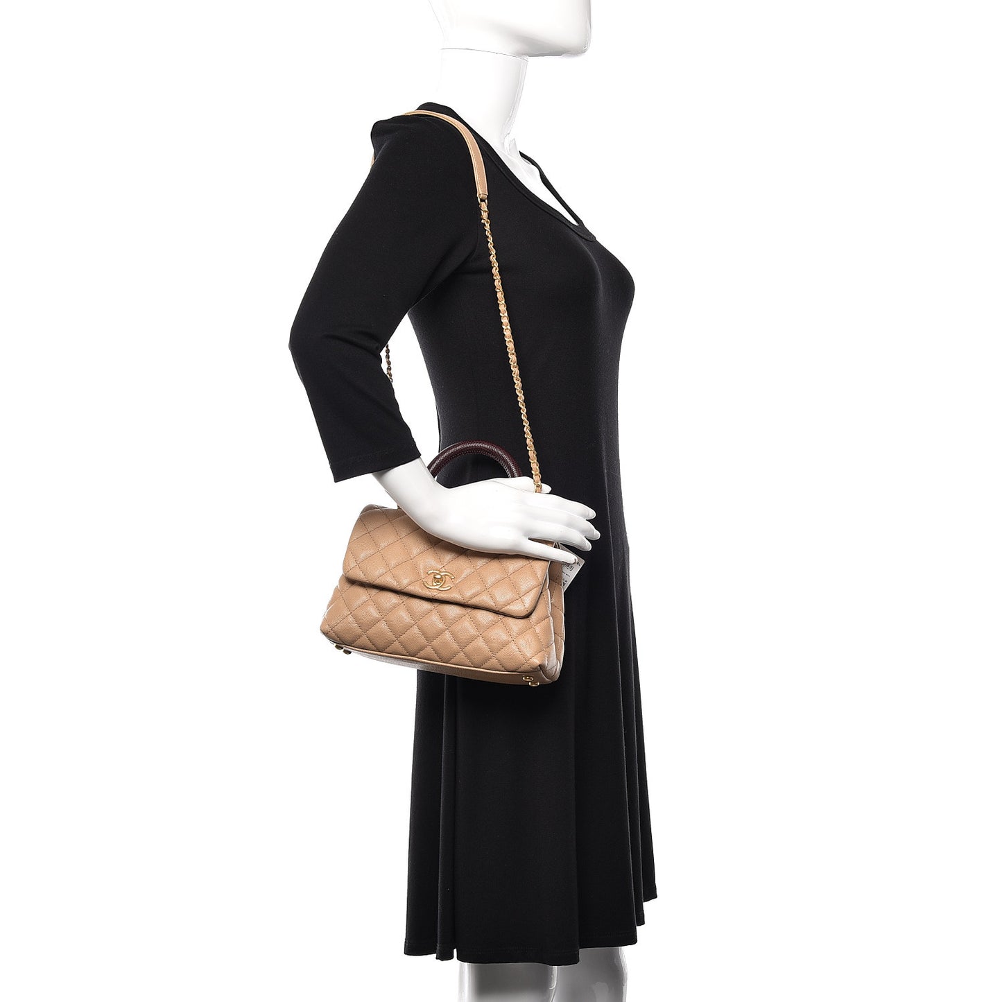 Caviar Lizard Embossed Quilted Mini Coco Handle Flap Beige