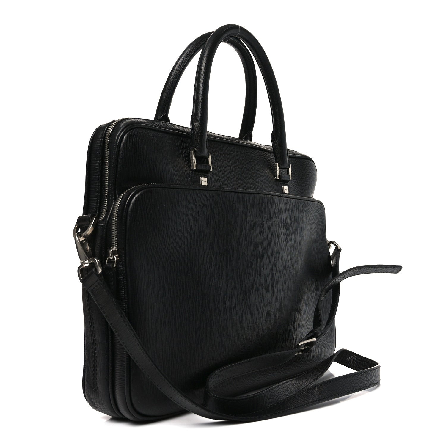 Salvatore Ferragamo Calfskin Zip Around Briefcase Black 1810566