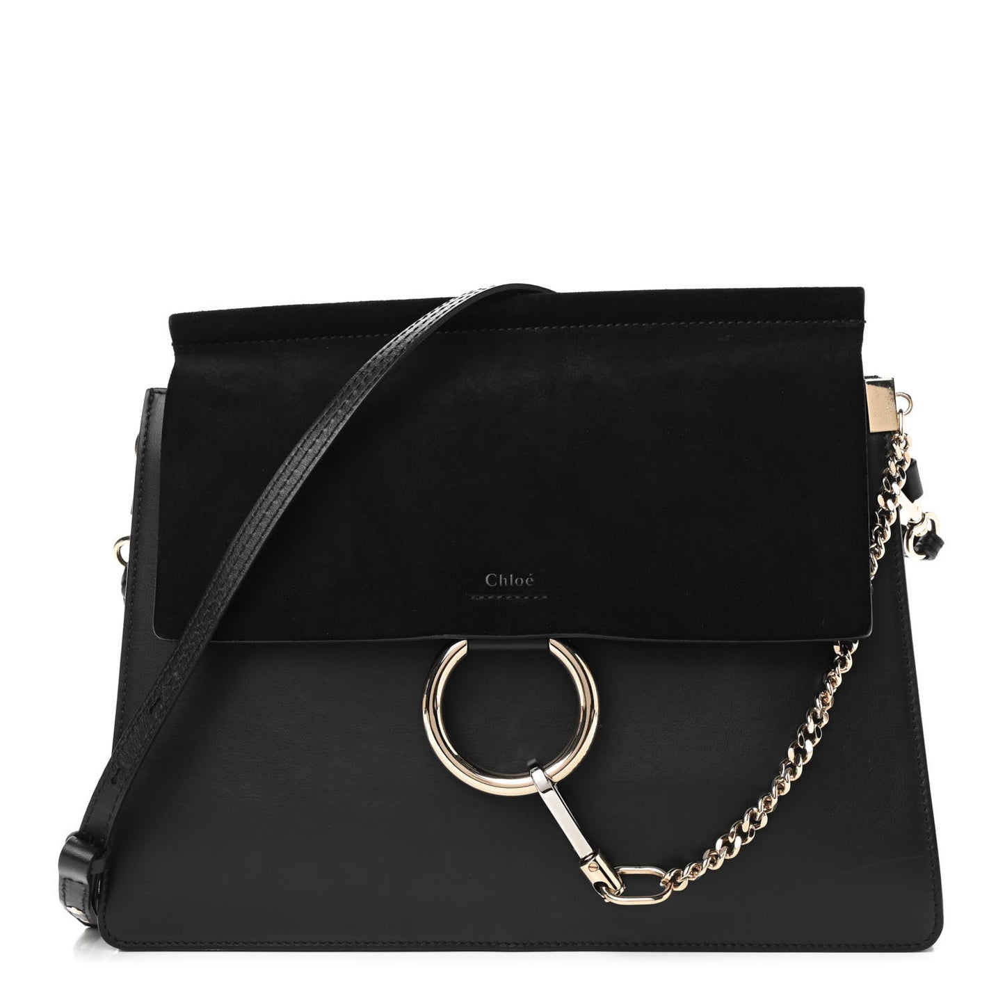 Suede Calfskin Medium Faye Shoulder Bag Black