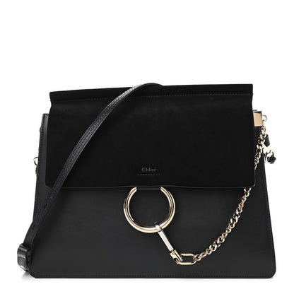 Chloe Suede Calfskin Medium Faye Shoulder Bag Black 1 of 11