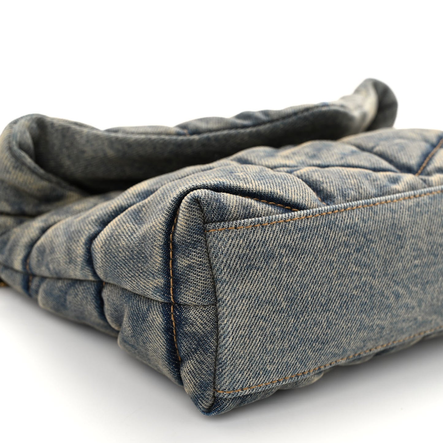 Denim Quilted Toy Loulou Puffer Monogram Chain Satchel Blue Cinnamon