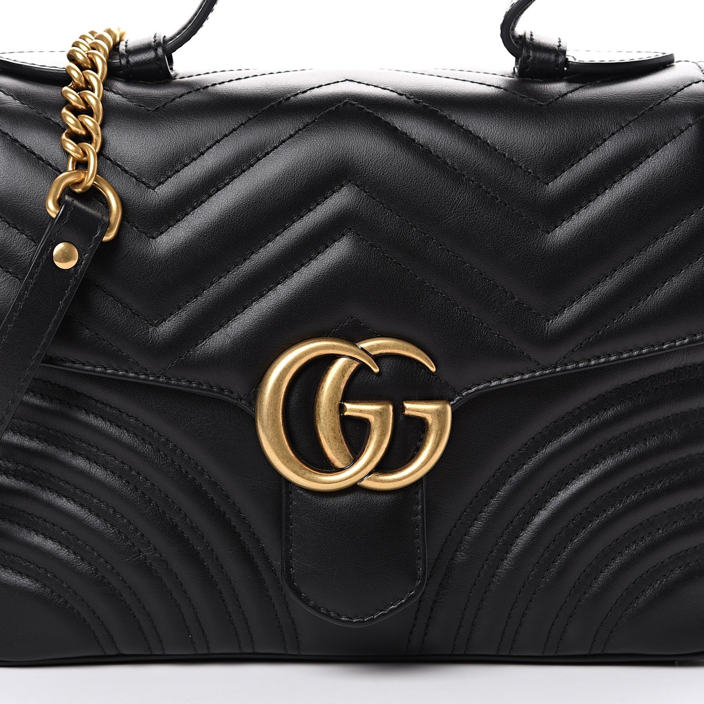 Calfskin Matelasse Small GG Marmont Top Handle Shoulder Bag Black