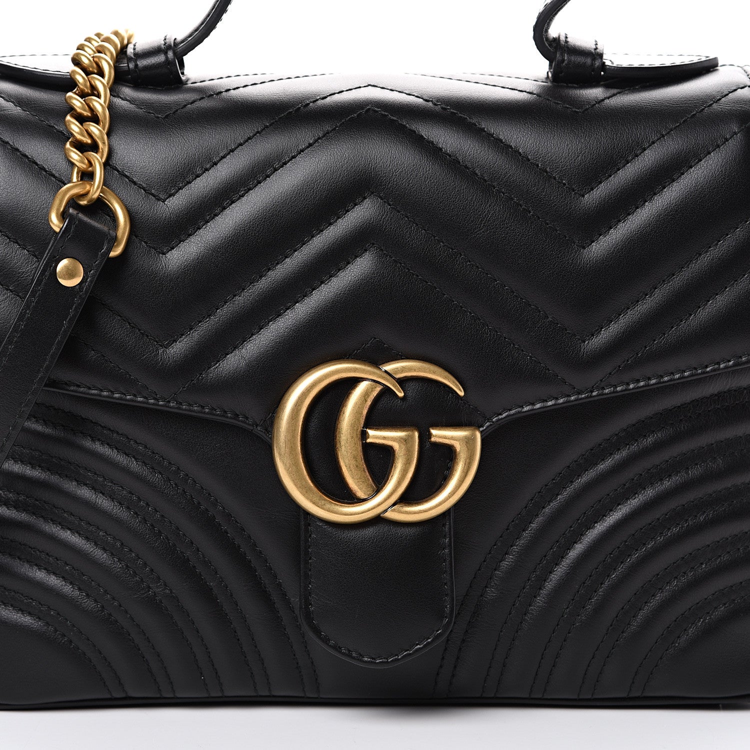 Gucci Calfskin Matelasse Small GG Marmont Top Handle Shoulder Bag Black 9 of 11