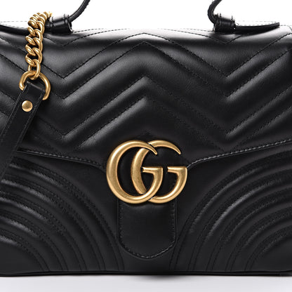 Gucci Calfskin Matelasse Small GG Marmont Top Handle Shoulder Bag Black 9 of 11