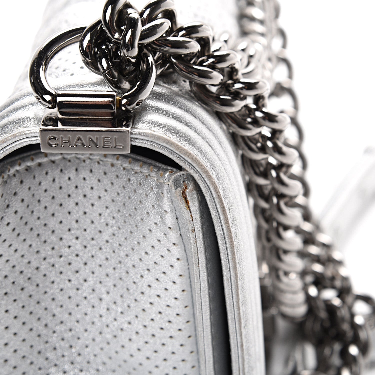 Chanel Metallic Perforated Lambskin Quilted Medium Boy Flap Argent 17 of 20