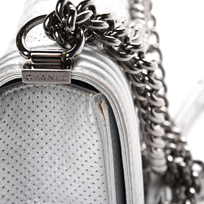 Chanel Metallic Perforated Lambskin Quilted Medium Boy Flap Argent 17 of 20