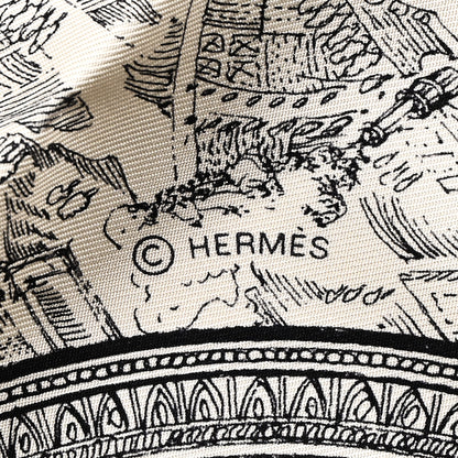 Hermes Silk Twill La Cite Cavaliere Scarf 90 Ivorie Anthracite 4 of 5