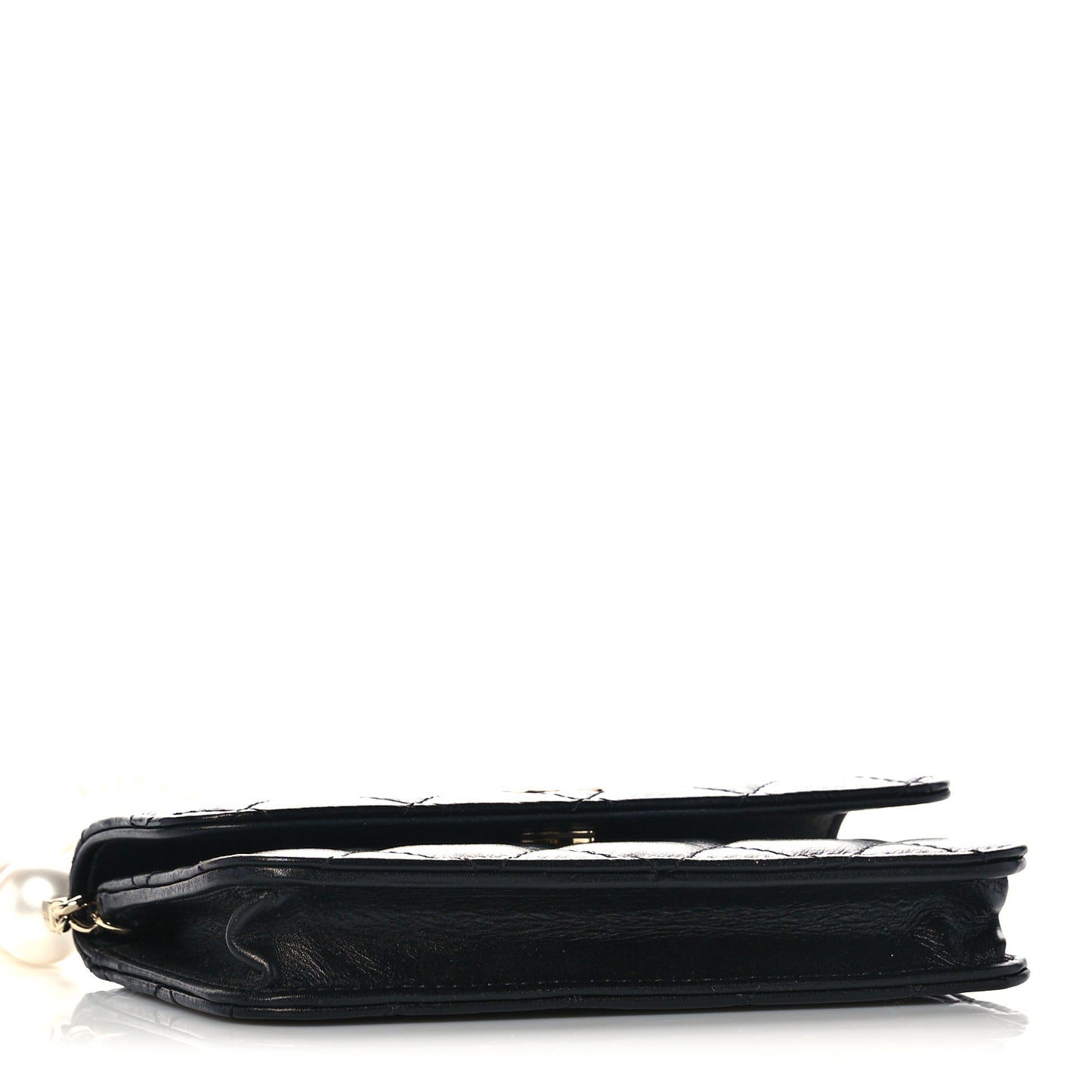 Calfskin Quilted Maxi Pearls Clutch With Chain Black