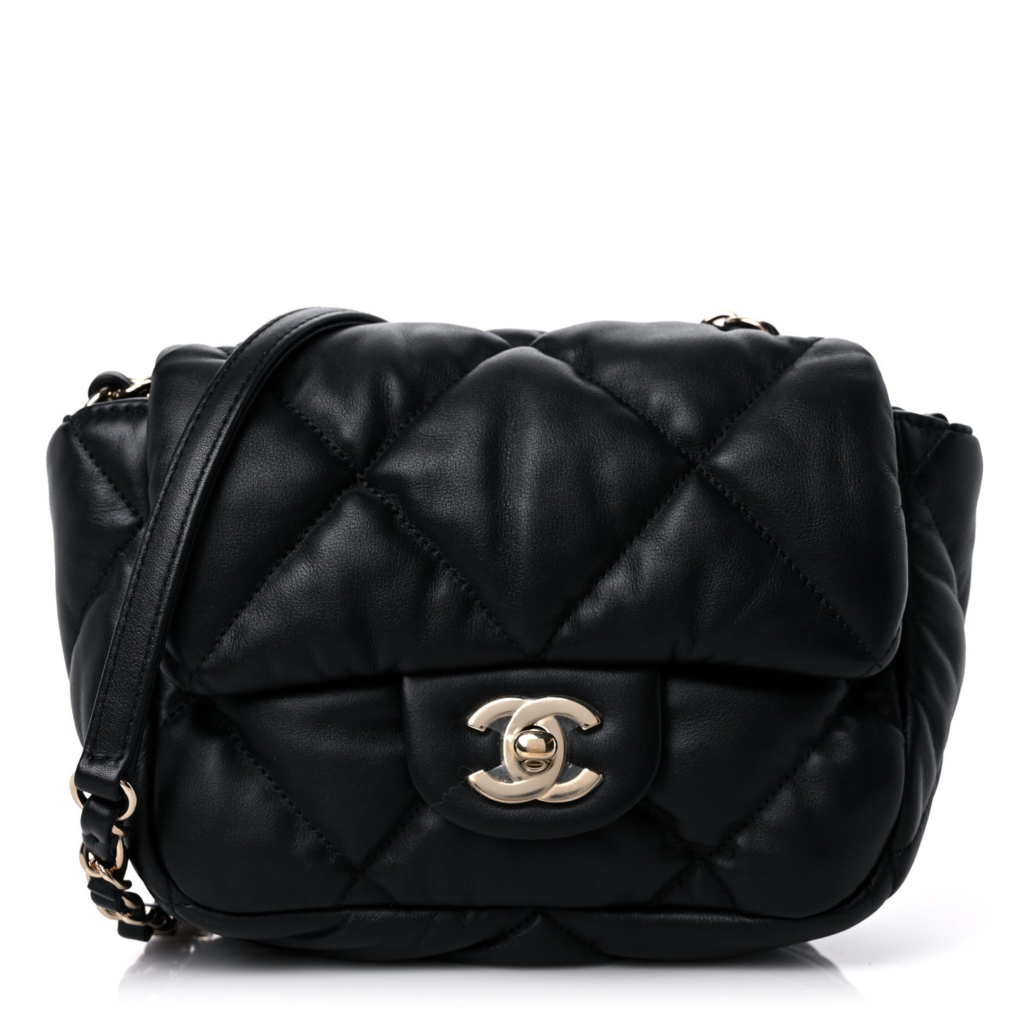 Calfskin Quilted Mini Square Bubbly Flap Black