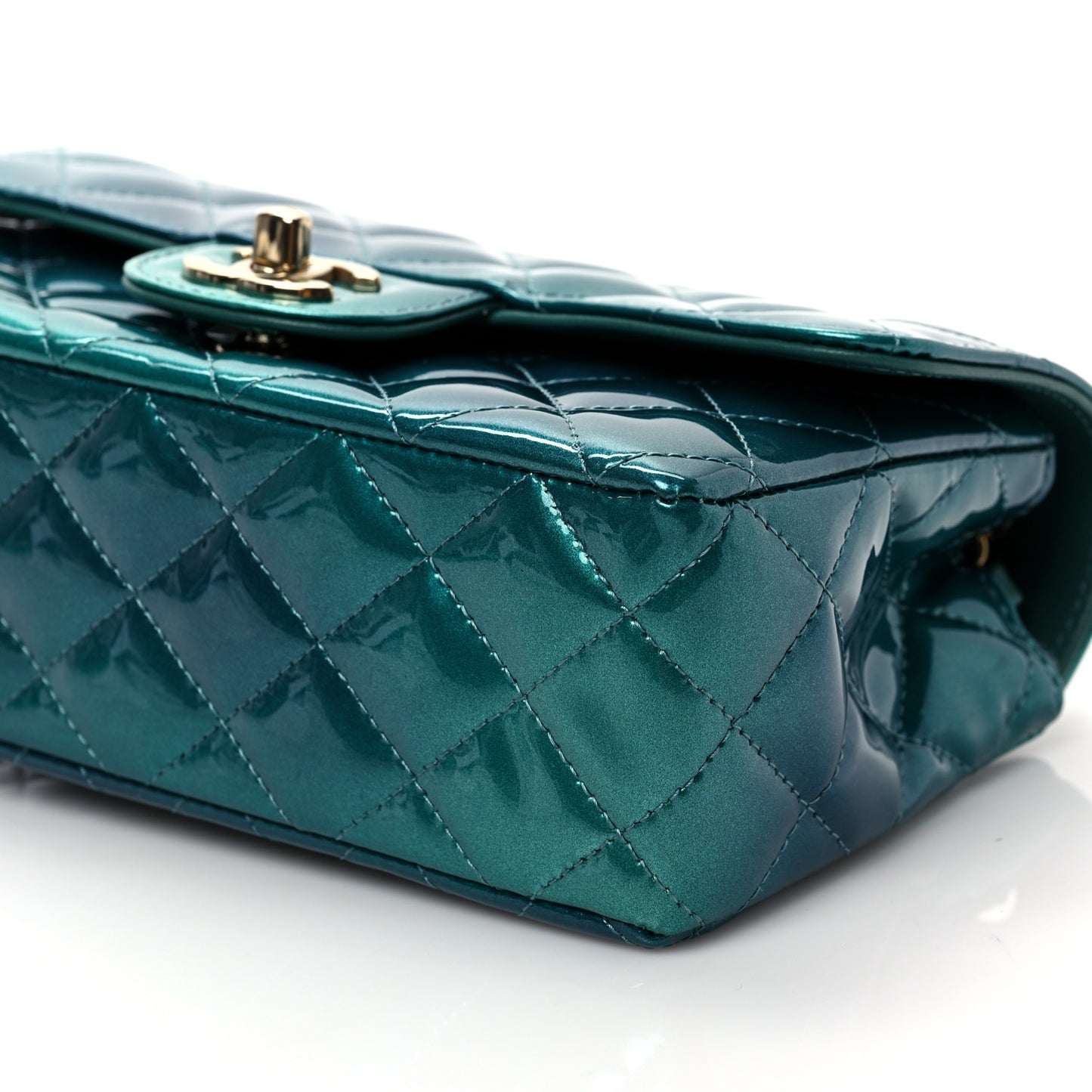 Shaded Patent Calfskin Quilted Mini Rectangular Flap Green Blue