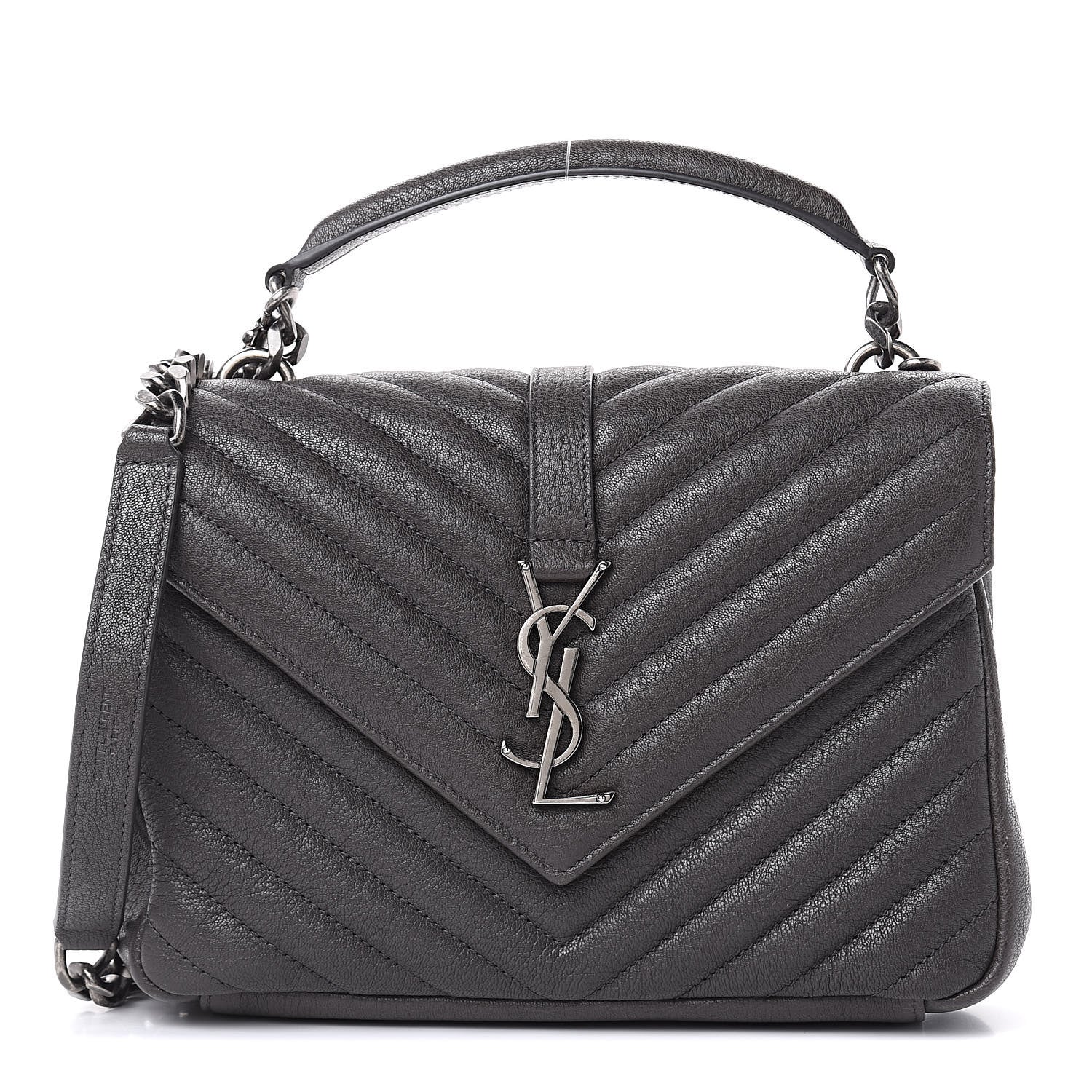 Saint Laurent Sheepskin Matelasse Chevron Monogram Medium College Bag Light Coal 1 of 12