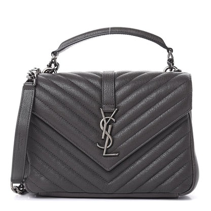Saint Laurent Sheepskin Matelasse Chevron Monogram Medium College Bag Light Coal 1 of 12