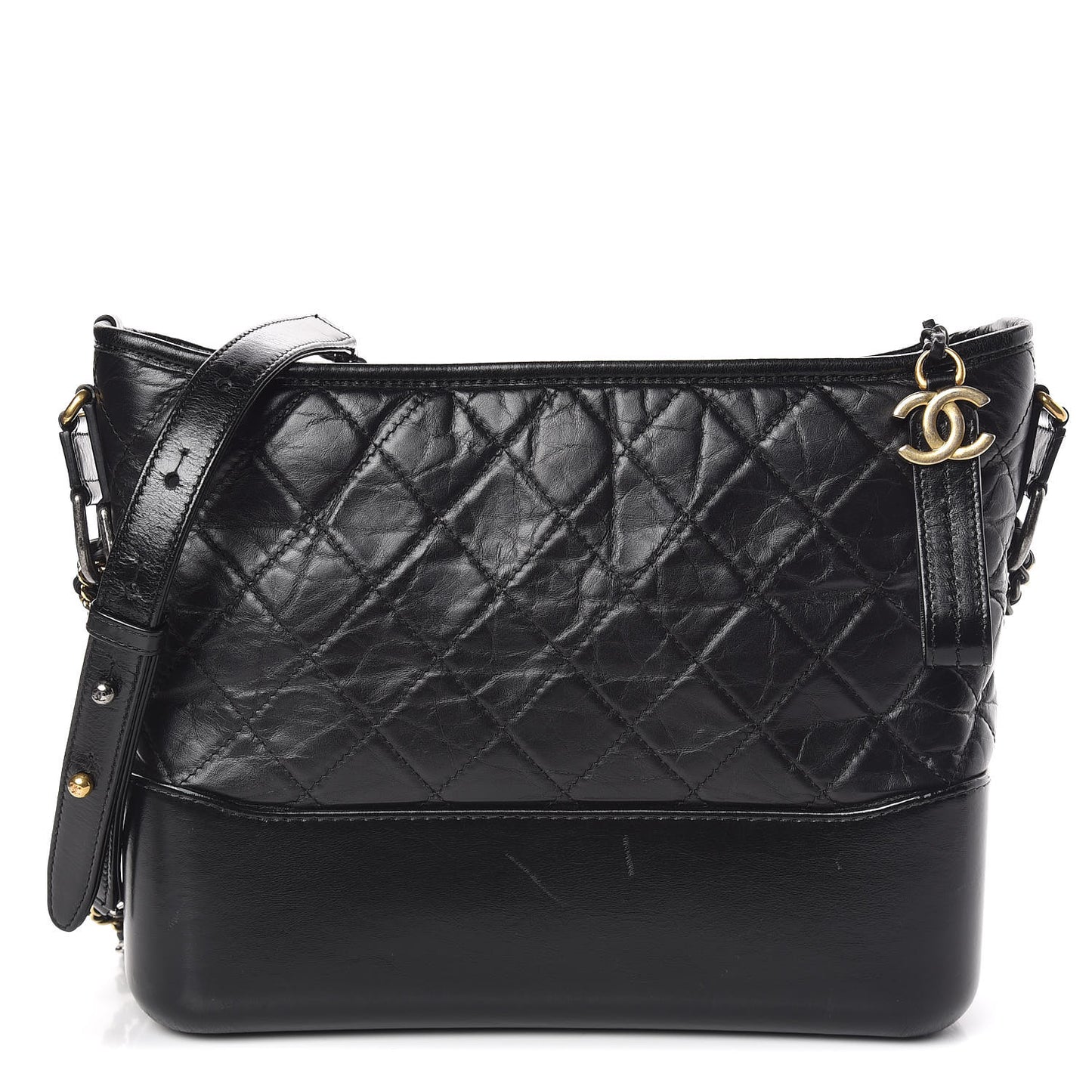 Aged Calfskin Quilted Medium Gabrielle Hobo Black