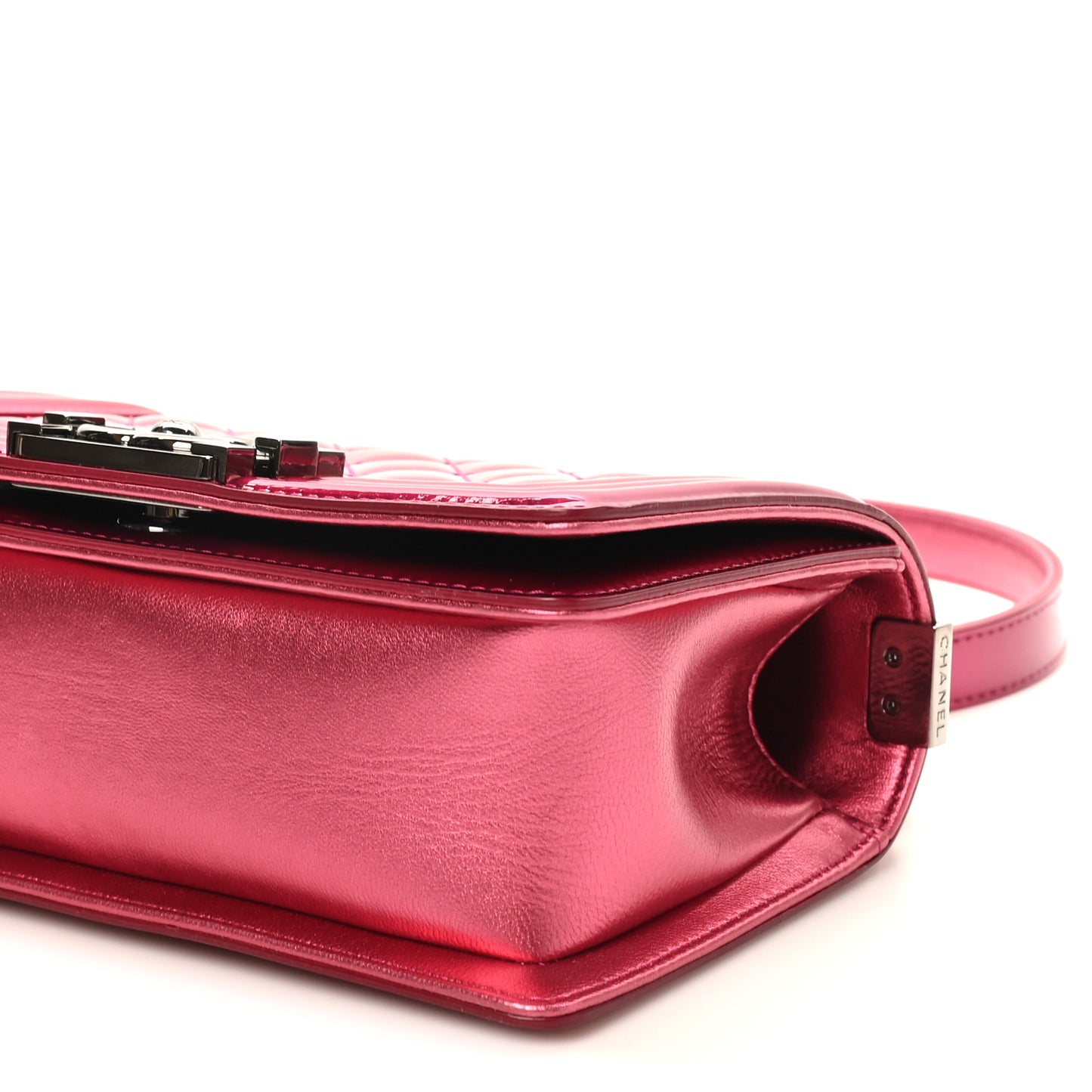 Metallic Patent Calfskin Quilted Small Boy Flap Pink