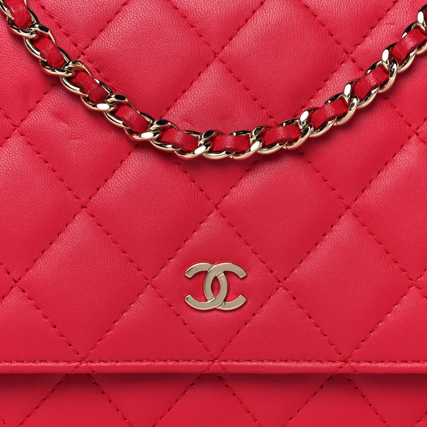 Chanel Lambskin Quilted Wallet On Chain WOC Light Red 9 of 15