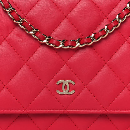 Chanel Lambskin Quilted Wallet On Chain WOC Light Red 9 of 15